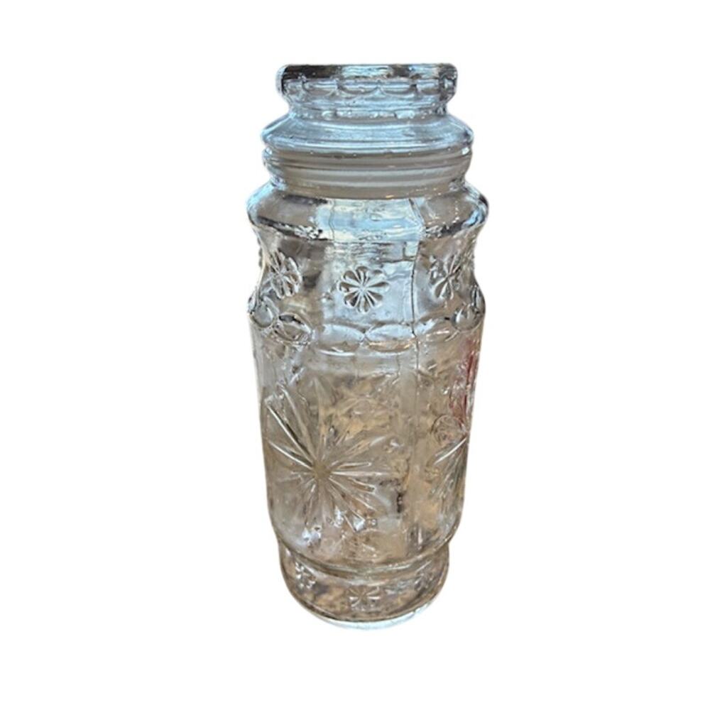 VTG 1980 Mr Peanut Planters Star Glass Canister Jar 9.5” Peanut on Lid